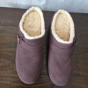 BEARPAW Scottie Fig Suede Clog Size 8 EUC Fur Lined Boho Cabin Core Mules